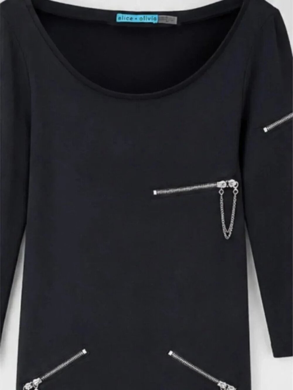 RARE Alice + Olivia Minimalist Y2K Zipper Detail Sweater Minidress Black - Picture 3 of 10